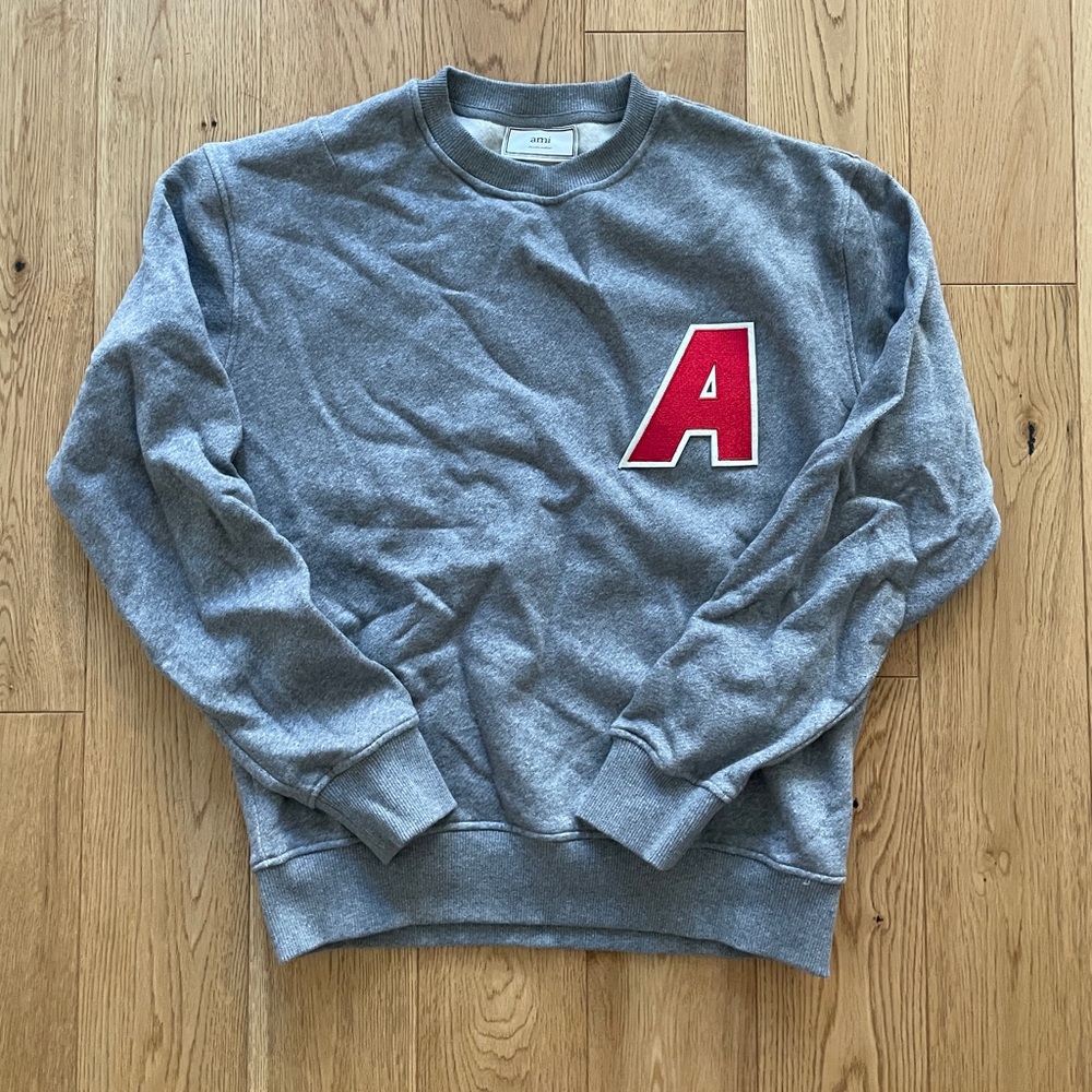 AMI Mens Gray sweatshirt with A Appliqué, size M
